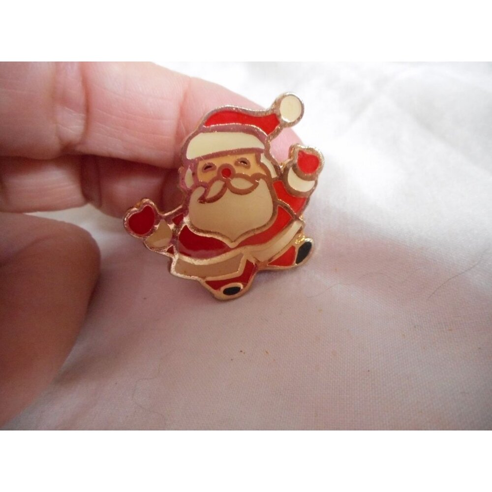Vintage 1980s Enamel Santa Gold-Tone Enamel Lapel Brooch Pin Estate Find - Picture 2 of 3